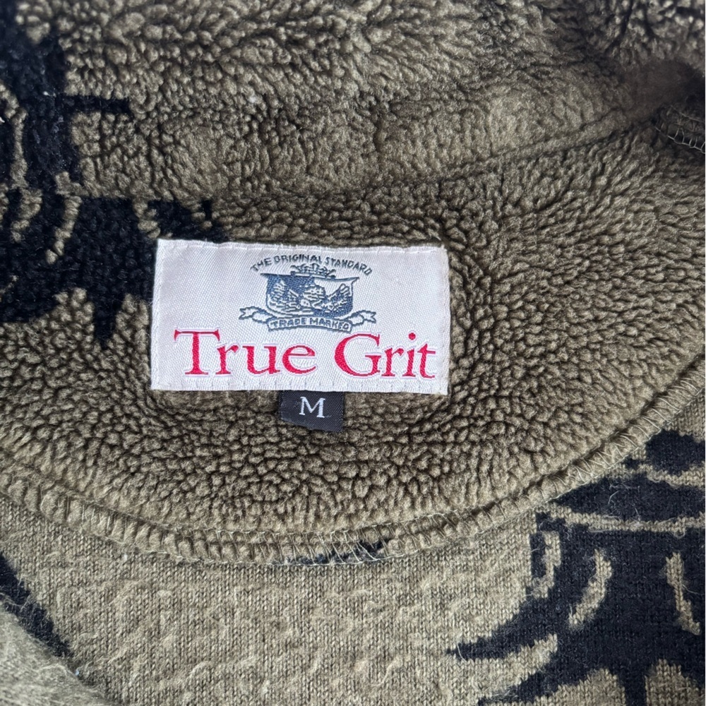 Vintage True Grit Cabin Fever Fleece Jacket Olive Green Nature Print USA Size M - Picture 7 of 10